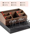 Wooden Coffee Station Organizer With 2-In-1 Pod Drawer And Tea Bag Holder displaying six compartments and cup holders.