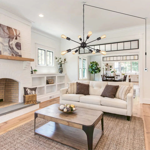 Gold Sputnik Chandelier With 8 Lights Dope Modern Industrial Pendant Ceiling Fixture In Brushed Brass Finish in living room