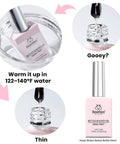 Nude Builder Gel Set With Base Coat And Top Coat HEMA Free bottle in warm water for superior application.
