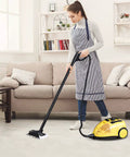 The Heavy Duty Hardcore Steam Cleaner 1500W in use, featuring a large tank and child safety lock on a clean floor.