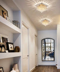 Crystal Chandelier For Hallways And Entryways, Modern Square Flush Mount Ceiling Light Fixture With Four Lights in hallway