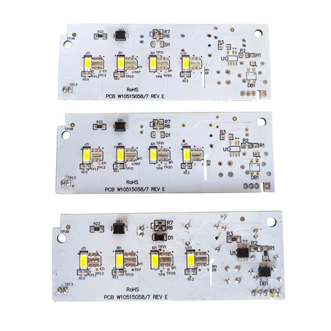 Fridge And Freezer Light Bulb Replacement Kit For Kenmore And Maytag showing Wpw10515058 and W10515057 boards with LEDs