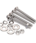 Stainless steel hex bolts set with nuts and washers; 3/8-16 x 4, fully threaded; flat and split lock washers (6 sets)