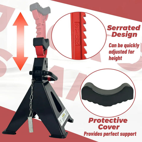Heavy Duty 3 Ton Jack Stands With Double Pin Lock And Solid Wheel Chocks Garage Must Have Adjustable 11 To 16.33 Inch Lift Height