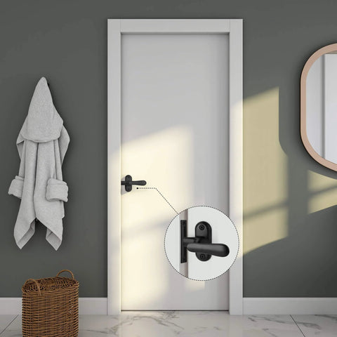 Two Pack 360 Degree Flip Bathroom Stall Latch For Inside Doors With Three Locking Methods Stainless Steel Matte Black Heavy Duty Gate Hardware Ideal For Barn Doors And Interior Doors Two And A Half Inch Handle installed on door