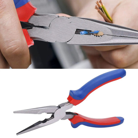 45 Steel Wire Cutter Pliers With Insulated Rubber Handle cutting wire, showcasing non slip grip and industrial design.