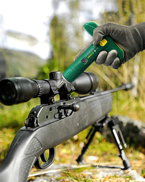Quarter Inch Torque Wrench Set With Hidden 12-Piece S2 Steel Bits In T-Handle used for scope mounting on a rifle.