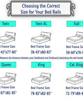 Choosing the Correct Size for Your Bed Rails with dimensions for Twin to Cal King beds in an informative chart.