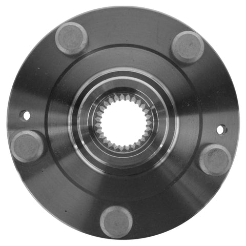 Two Piece Front Wheel Hub Assembly Kit For Driver And Passenger Sides Fits 2005 2010 Kia Sportage 2004 2006 Kia Amanti 2001 2006 Hyundai Santa Fe 2005 2009 Hyundai Tucson, close-up of metal hub.