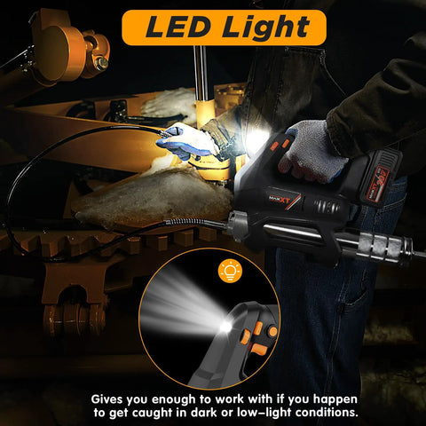 Cordless Heavy Equipment Grease Gun With 20000 PSI Output 20V Power 4.0Ah Battery And Quick Charger LED Light in use