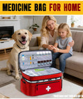 Two Layer First Aid Bag For Outdoor Travel And Home Use Must Have Portable Medical Kit Organizer with compartments open on table.
