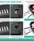 Portable Safe Box With 4 Digit Combination Lock Travel Security Case instructions for setting code and cable removal