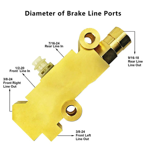 Dang Solid Brass PV4 Proportioning Valve with labeled brake line ports for Ford Chevy Mopar Classic Truck upgrade.