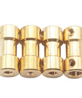 Close-up of brass motor shaft couplings (2mm–2mm) for RC hobby devices