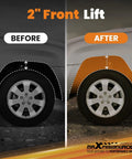 Comparison of wheel clearance before and after using 2 Inch Loaded Leveling Lift Struts for 2005-2023 Toyota Tacoma 2WD 4WD Upgrade