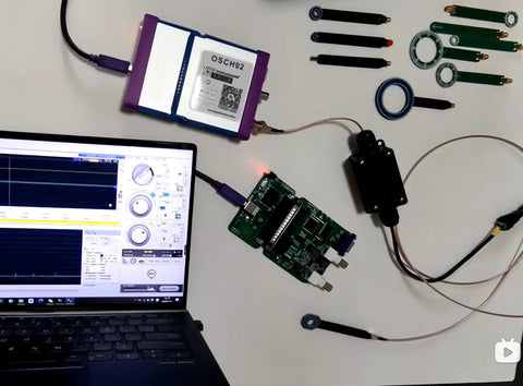 EMC Near Field Probe Kit Pro Grade For Oscilloscopes With Magnetic And Electric Field Probes, OSCA02 E01 setup on desk
