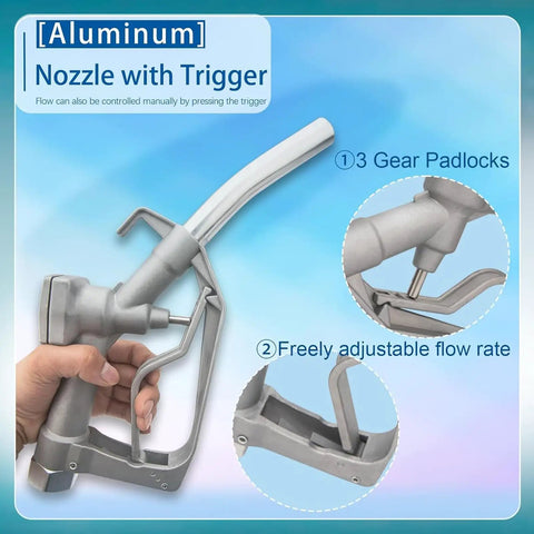 [Aluminum] nozzle with trigger for fuel transfer, 3 gear padlocks, adjustable flow rate