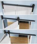 2.5Ft Bi Folding Sliding Barn Door Hardware Track Kit For Two Doors, Black Roller Kit With J Shape Track, No Door Included