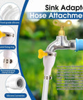 No Sweat Faucet Hose Adapter With Adjustable Ring For Kitchen Sink And Garden Spraying Heavy Duty Reinforced Tube Universal Quick Attach, silicone connector and metal fixing ring.