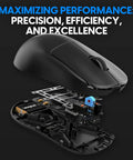 Premium Lightweight Wireless Gaming Mouse Built Tough With PaW3395 Chipset internal components showcasing advanced technology.
