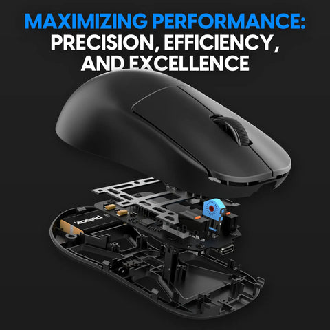 Premium Lightweight Wireless Gaming Mouse Built Tough With PaW3395 Chipset internal components showcasing advanced technology.