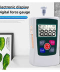 Digital Push Pull Gauge With Backlit Display Portable Dynamometer For On The Go Compression Tests AMF 500N Max 1 Percent Precision White Unit Requires Two AAA Batteries Not Included, front view