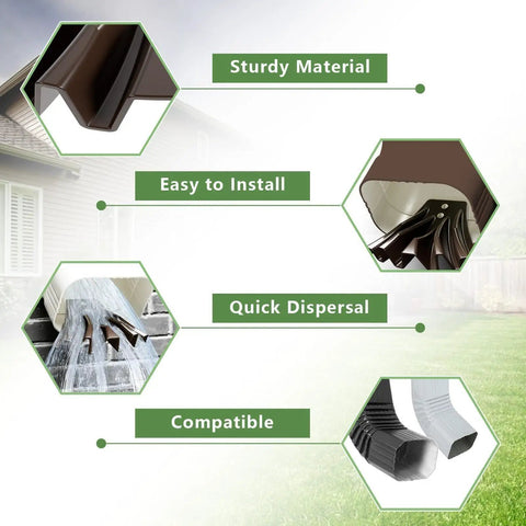 Heavy Duty Gutter Downspout Diverter Extension For Home And Garden, Rainwater Redirector For Yard Deck Patio Lawn, collage of features