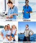 People using Wearable Bladeless Neck Fan For Hands Free Cooling On The Go Rechargeable Portable Cooling Device in various settings