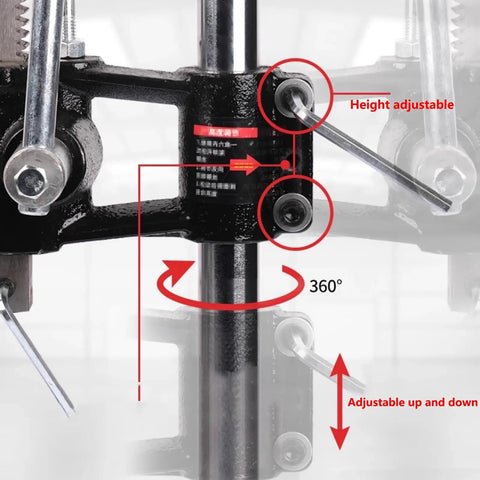 Rock Solid 640kg Manual Arbor Press With Adjustable Height And Ductile Cast Iron Base showing adjustable height mechanism details.