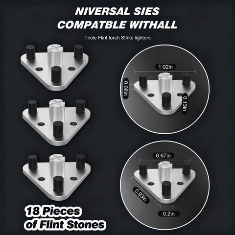 Two Pack Triple Groove Flint Torch Strikers with Eighteen Replacement Flints for welding, showing detailed components