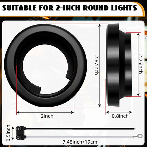 Dimensions of 2 Inch Rubber Grommets For Trailer Side Marker Lights Truck Boat And RVs With 2 Pin Wire Pigtail Connector Kit