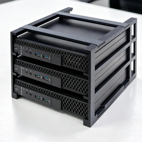 Solid Desktop Pc Storage Rack For Three Micro Computers With Clever Stacking Slots To Knock Out Your Desk Clutter Fast And Keep Your Entire Workspace Locked In Daily, black three-slot design.