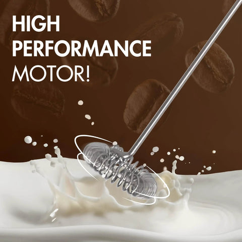 Powerful Handheld Milk Frother For Lattes And Cappuccinos Battery Powered Mini Drink Mixer Perfect For Home Barista Use Creamy Foam In Seconds Great For Matcha And More, silver frother in milk.
