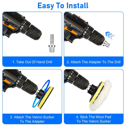 Step-by-step guide for using the 11 Piece 5 Inch Wool Polishing Buffing Pad Kit For Drill Buffer With M14 Adapter