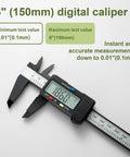 Digital Caliper 0 To 6 Inches Auto Off With Inch Millimeter Conversion For Jewelry Sizing, shown with readout and measurement markings.