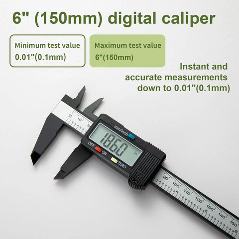 Digital Caliper 0 To 6 Inches Auto Off With Inch Millimeter Conversion For Jewelry Sizing, shown with readout and measurement markings.