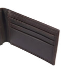 Interior view of Premium Full Grain Leather Slim Bifold Wallet For Men in oil tan brown showing card slots.