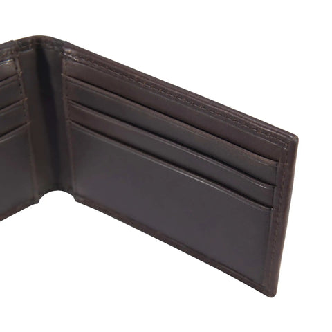 Interior view of Premium Full Grain Leather Slim Bifold Wallet For Men in oil tan brown showing card slots.