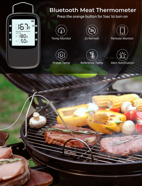 Bluetooth Meat Thermometer for Grill, Smoker, and Oven With 2 Probes, Wireless Digital BBQ Thermometer, Timer Mode, Backlit LCD, Helps You Cook Beef, Poultry, Pork, Turkey, and Fish To USDA Temps
