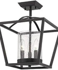 Open Cage Matte Black Semi Flush Convertible Ceiling Light With Seeded Glass, Durable Steel Construction, Bold Modern Look