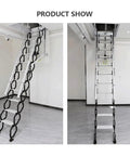 Heavy Duty Electric Attic Ladder With Wireless Remote Control And Retractable Alloy Loft Stairs showing steps and ceiling access.