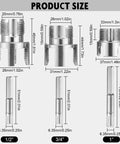 Product size dimensions for Heavy Duty 3 Piece Pipe Thread Cutting Tool Kit For Electric Drill, including 1/2, 3/4, and 1 inch details.