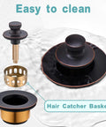 Oil Rubbed Bronze Bathtub Drain Kit With Lift And Turn Stopper And Overflow Faceplate Universal No Fuss One And A Half Inch Or One And Three Eighths Inch Drain Hole Solid Brass Construction Easy Install Durable Bath Drain Fixture with hair catcher basket