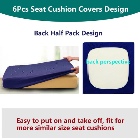 Outdoor Cushion Covers Replacement Set 14 Piece For 7 Piece 6 Seater Wicker Rattan Sectional Sofa Patio Slipcovers With Seat Back And Waist Covers Blue showing waterproof fabric and fit on a seat cushion.