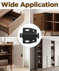 4 Pack Magnetic Push To Open Door Latches for cabinets and drawers shown on various furniture pieces.