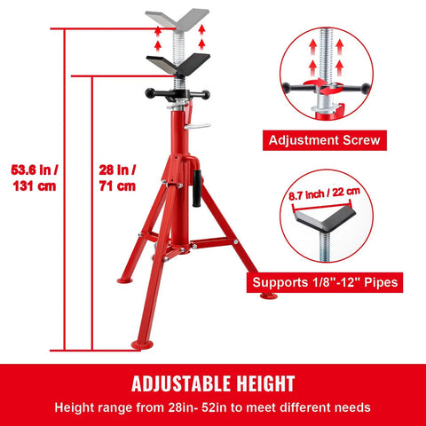 Heavy Duty V Head Pipe Stand For No Sweat Adjustable Height And Foldable Build Rock Solid Tripod Base Fits One Eighth To Twelve Inch Pipe Two Thousand Five Hundred Pounds Capacity Built Damn Tough