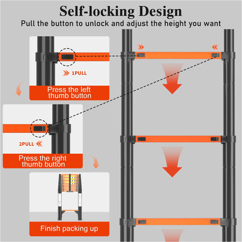 Heavy Duty Telescoping Ladder 16.5 Foot Aluminum Extension Climb Rig self-locking design for adjustable height features.