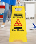 Wet Floor Sign Caution Foldable Double Sided Bilingual For Commercial Use Yellow 2 Pack Pool Area Safety Warning Signs Durable Plastic