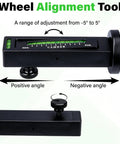 Pro Grade Universal Wheel Alignment Tool With Strong Magnetic Mount And Hella Accurate Negative 5 To 5 Degree Camber Adjustments For Smooth Ride Tuning And Quick Garage Fixes In Black showing adjustment range -5° to 5°.