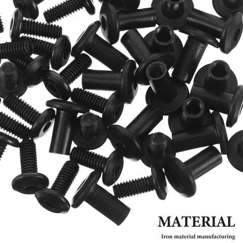 20 Piece Black Iron Socket Design Screws And Nuts Set For DIY Furniture Projects including chairs and tables close-up